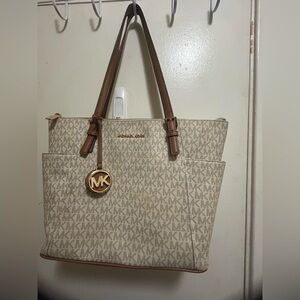 Michael Kors Cream and Brown Tote Bag with Signature Monogram